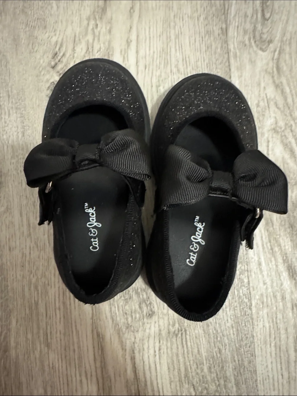 Cat & Jack Black Glitter Bow Mary Jane Shoes